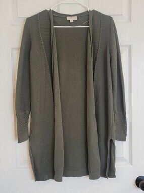 LOFT Olive Green Open-Front Knit Cardigan